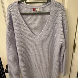 Women's Light Blue Oversized V-Neck Sweater